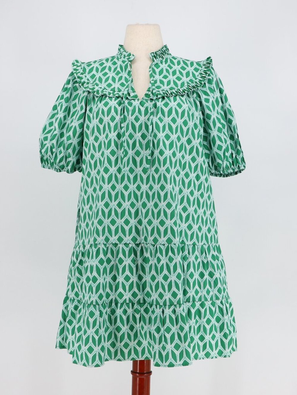 NWT CROWN & IVY Puff Sleeve Ruffle Yoke Mini Dress in Green Size Lp
